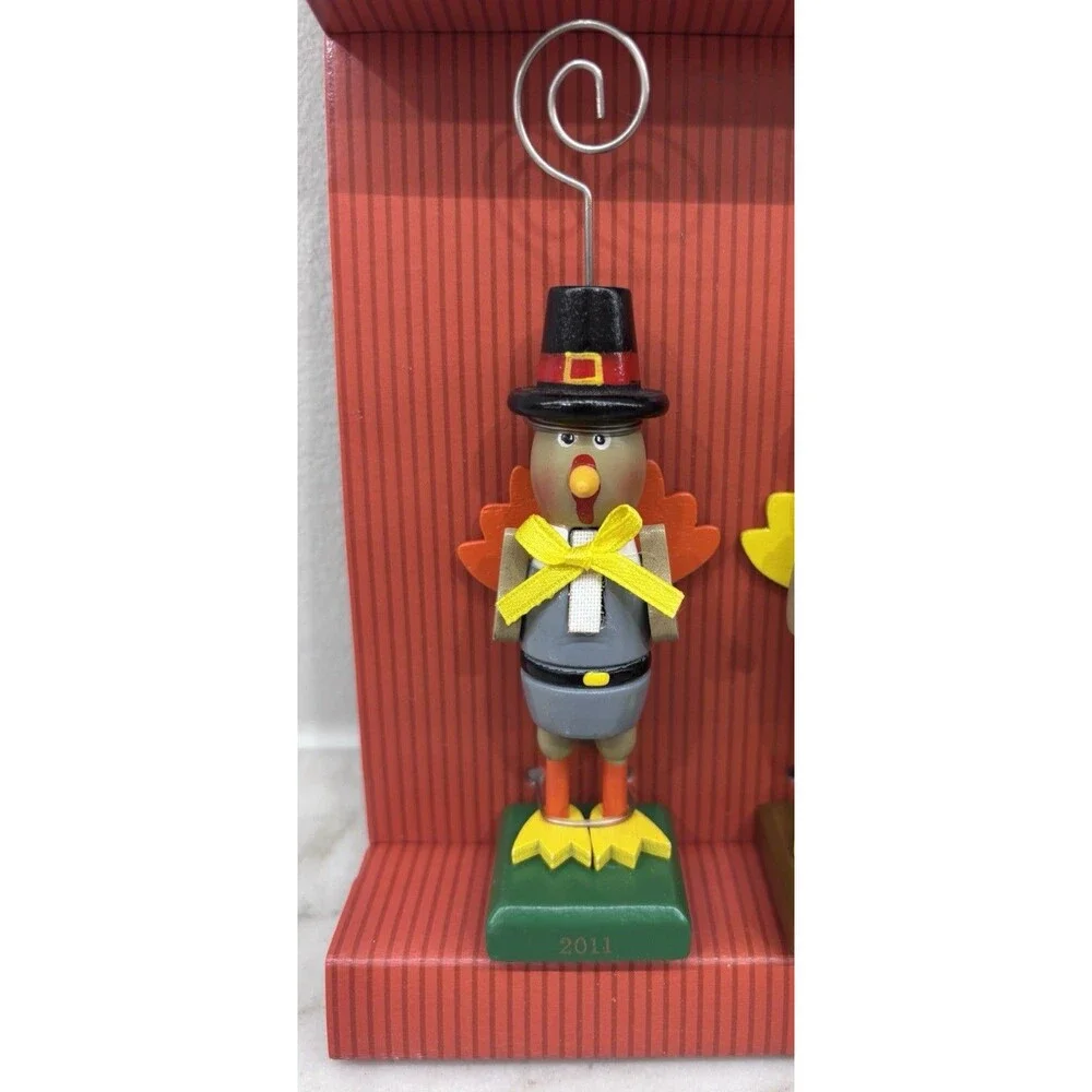 Set of 4 Thanksgiving Turkey Nutcracker Place Card Holders 5.5 Open Box